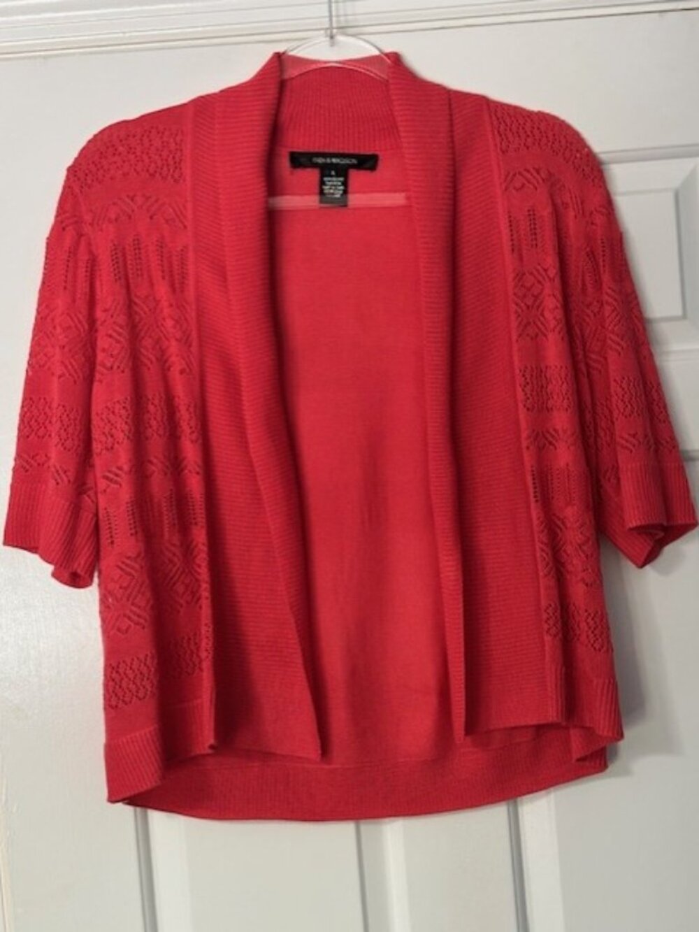 89th & Madison XL Open Front Crop Cardigan Coral Short Sleeve Knit Shabby Chic